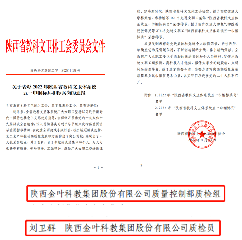 祝贺金年会体育印务荣获2022年省教科文卫体系统五一巾帼标兵和标兵岗