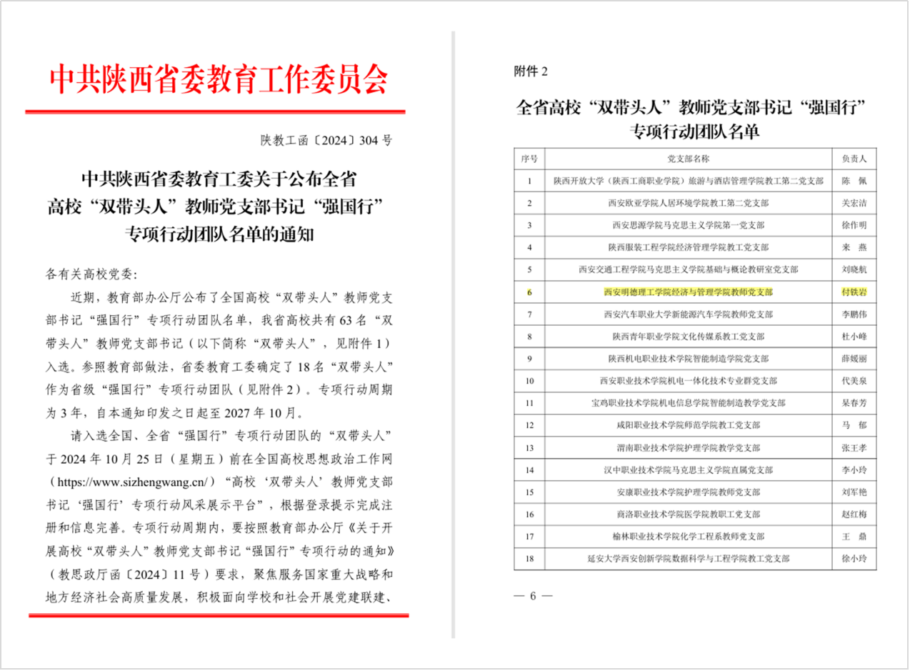 西安明德理工学院专业竞赛创佳绩 课题获批教育部立项 党支部入选省级名单